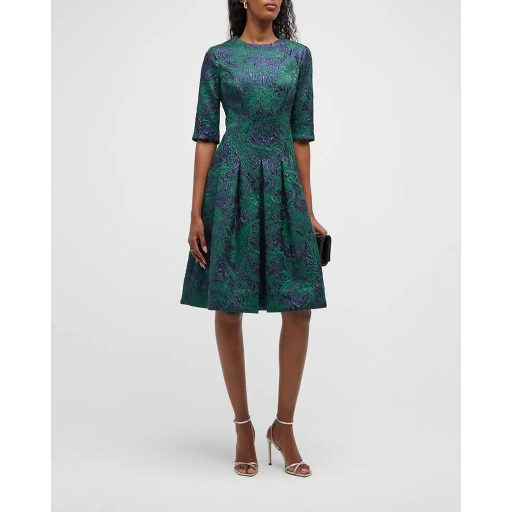 Rickie Freeman for Teri Jon Size 2 XS Floral Jacquard Inverted Pleats Dress